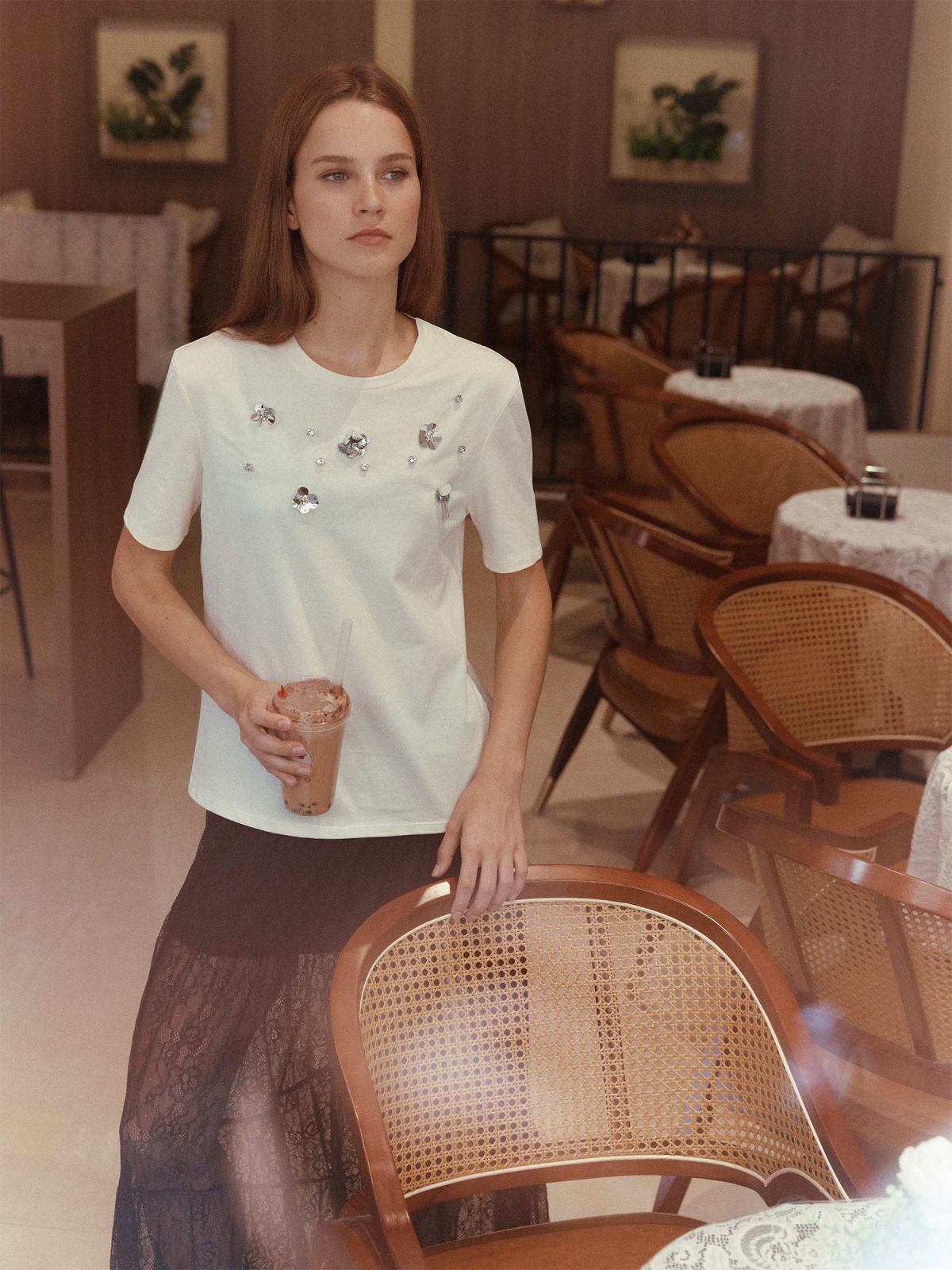 %New% Floral beaded t-shirt raw %New% Floral beaded t-shirt raw