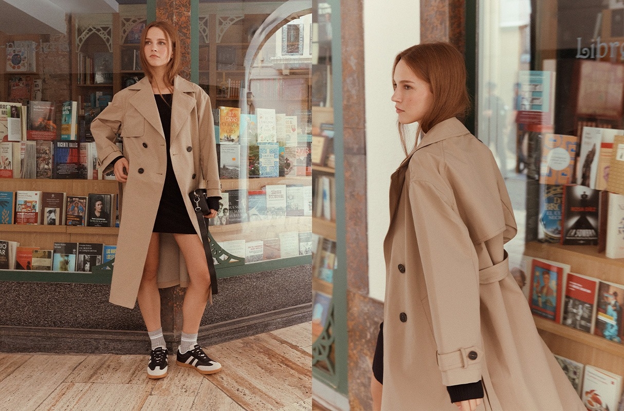 Long trench coat sand middle front view