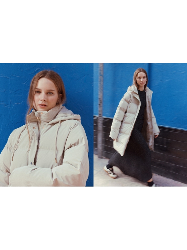  Anorak largo acolchado con capucha taupe