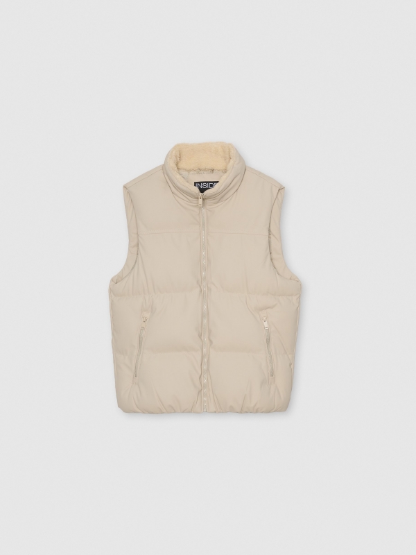  Beige padded nylon vest raw front view