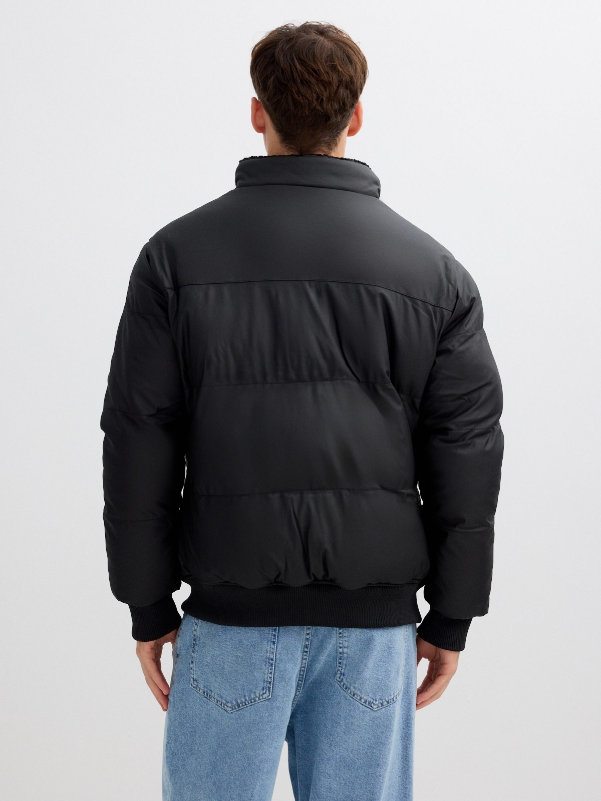 Nylon jacket with zipper black middle back view