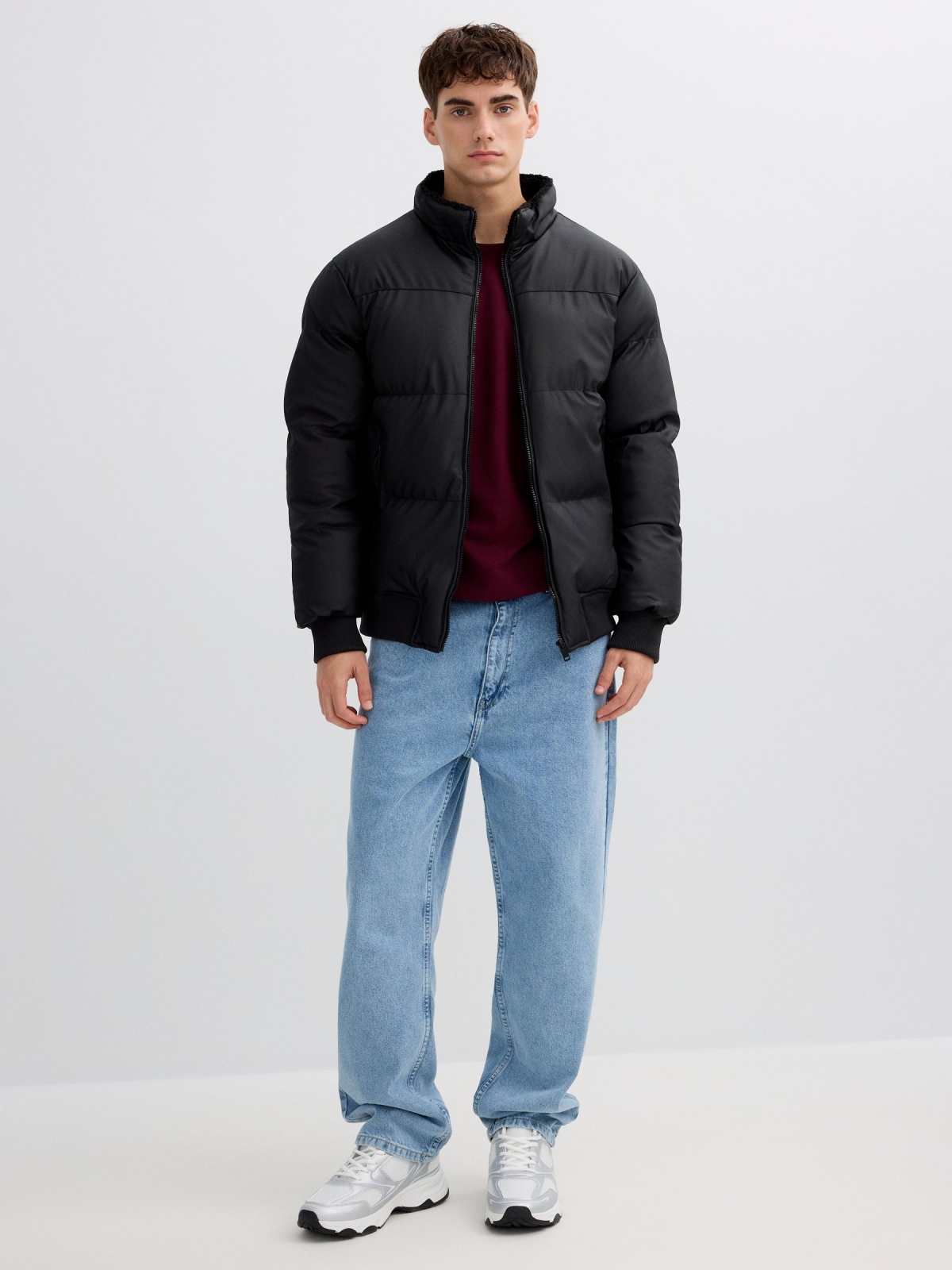 Nylon jacket with zipper black front view