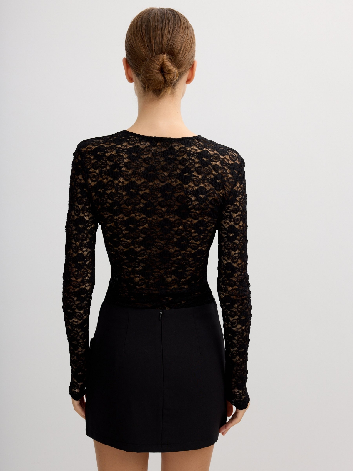 Long sleeve lace top black middle back view