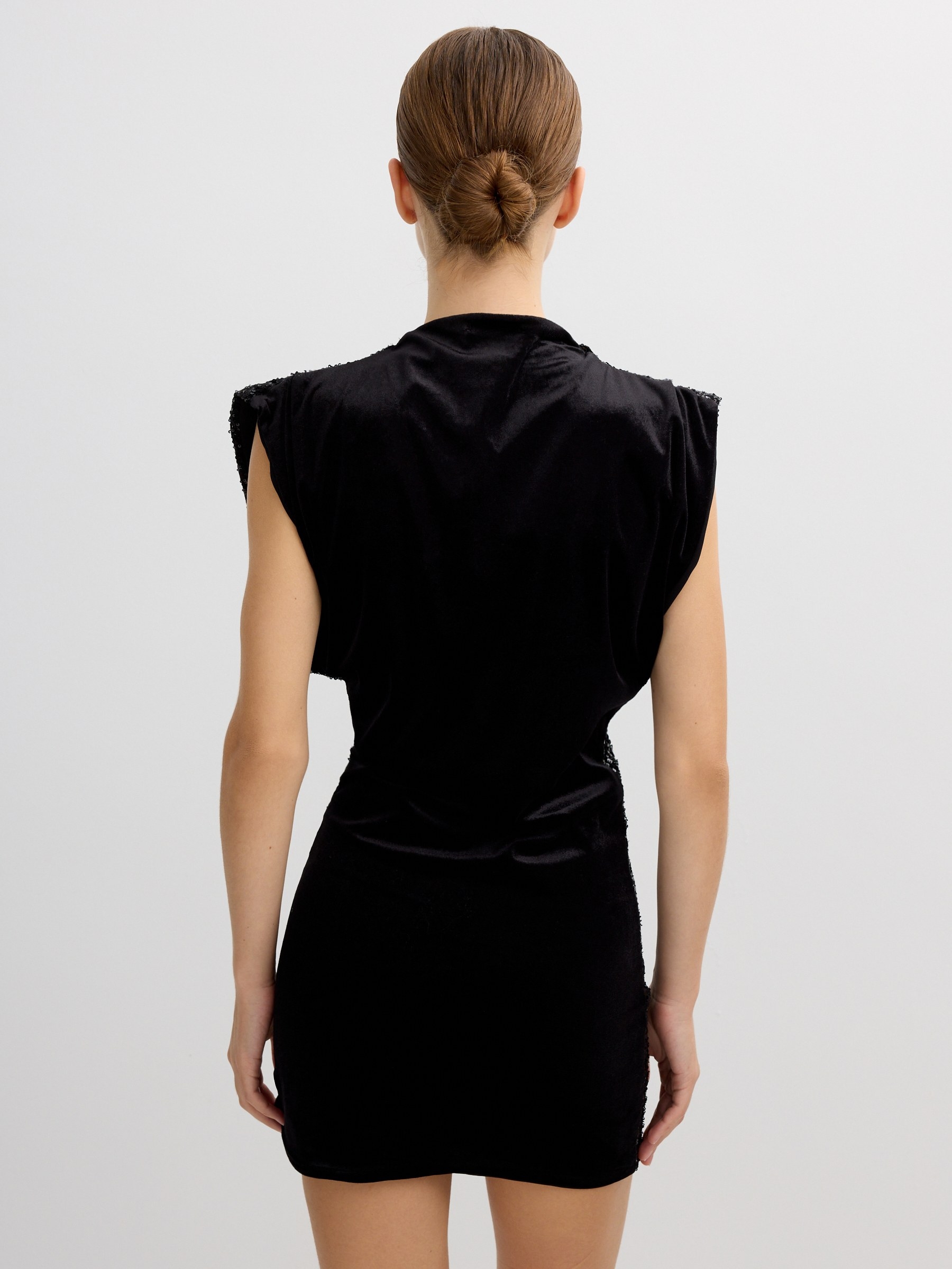 Mini sequin dress with a mock neck black middle front view