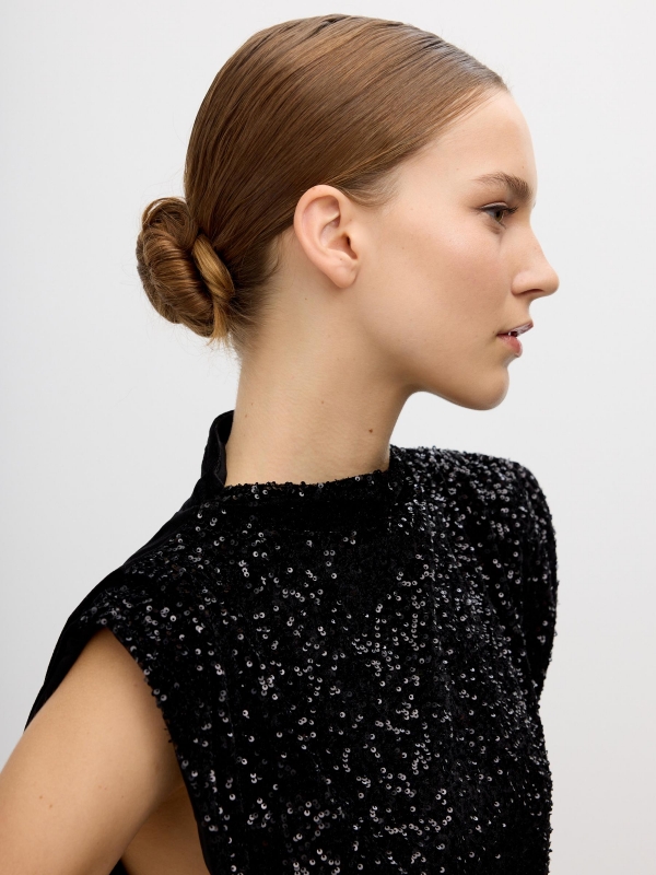 Mini sequin dress with a mock neck black detail view