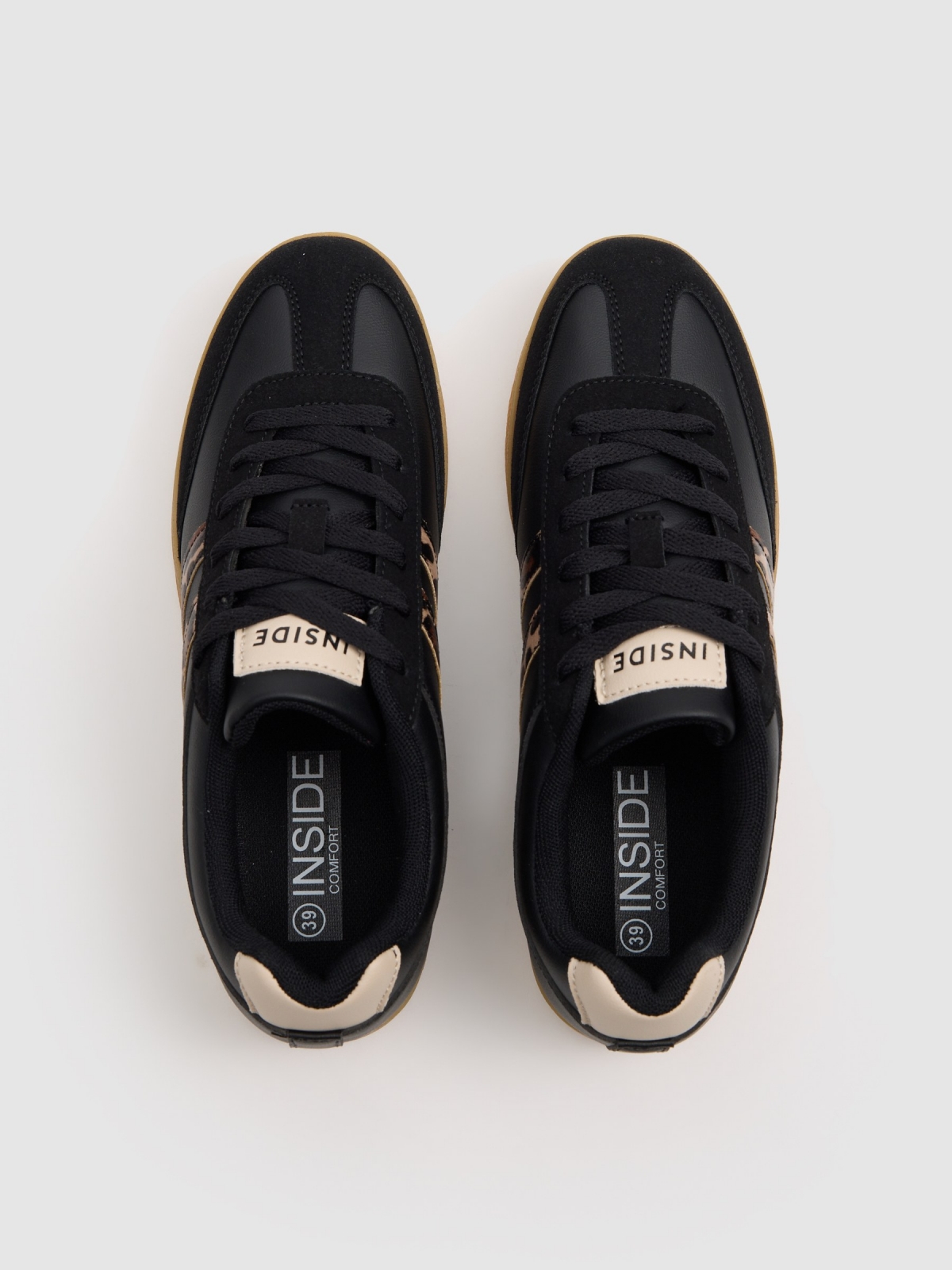 Sapatilha retro combinada animal print preto vista superior