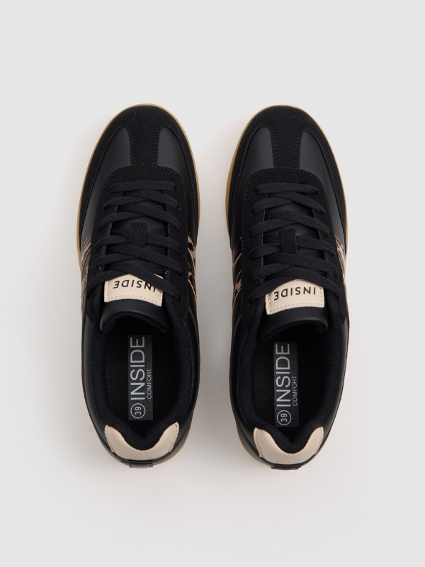 Sapatilha retro combinada animal print preto vista superior