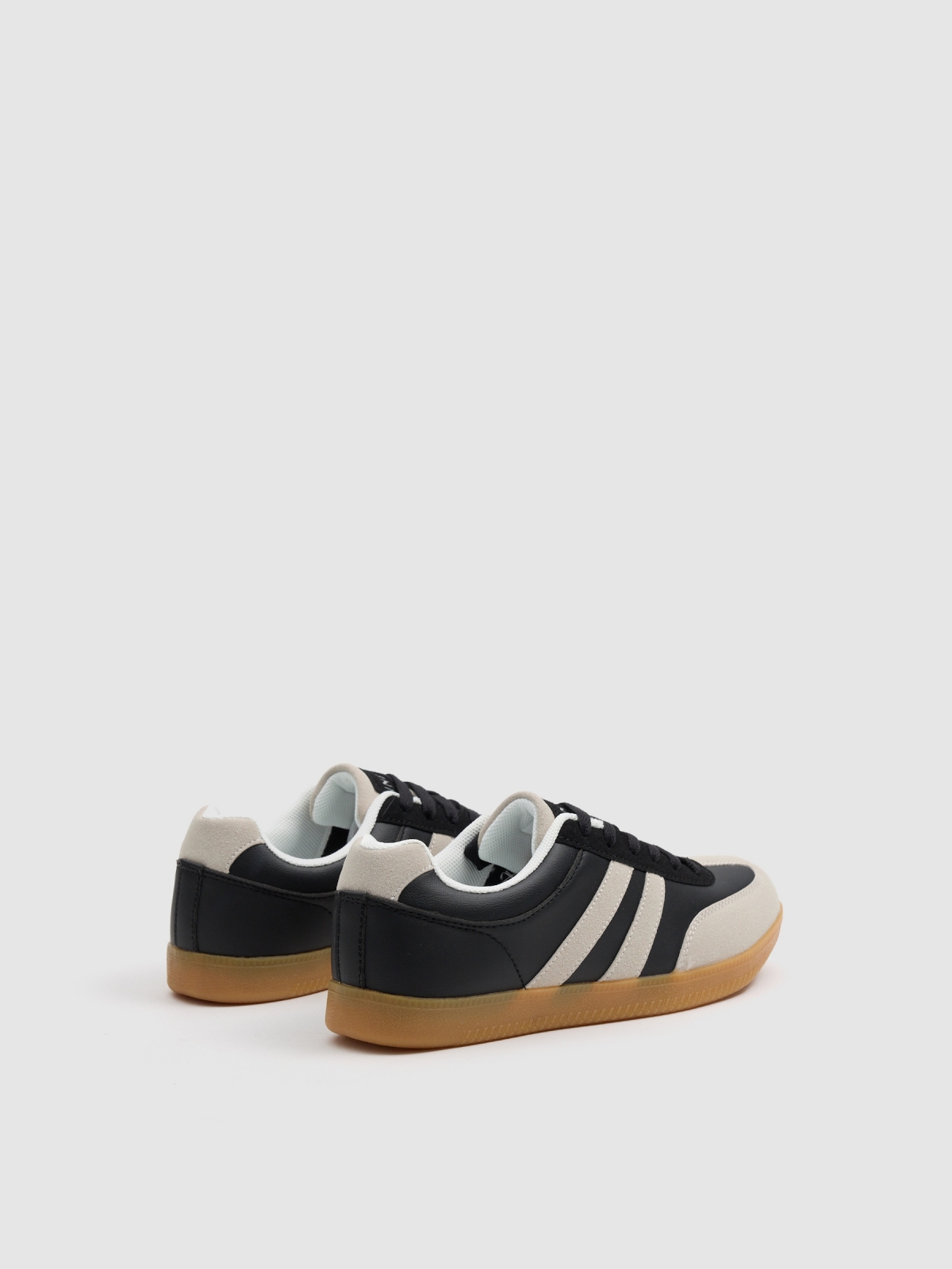 Retro combined faux leather sneaker black 45º back view