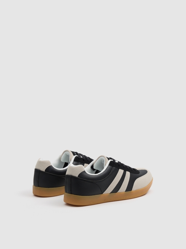 Retro combined faux leather sneaker black 45º back view