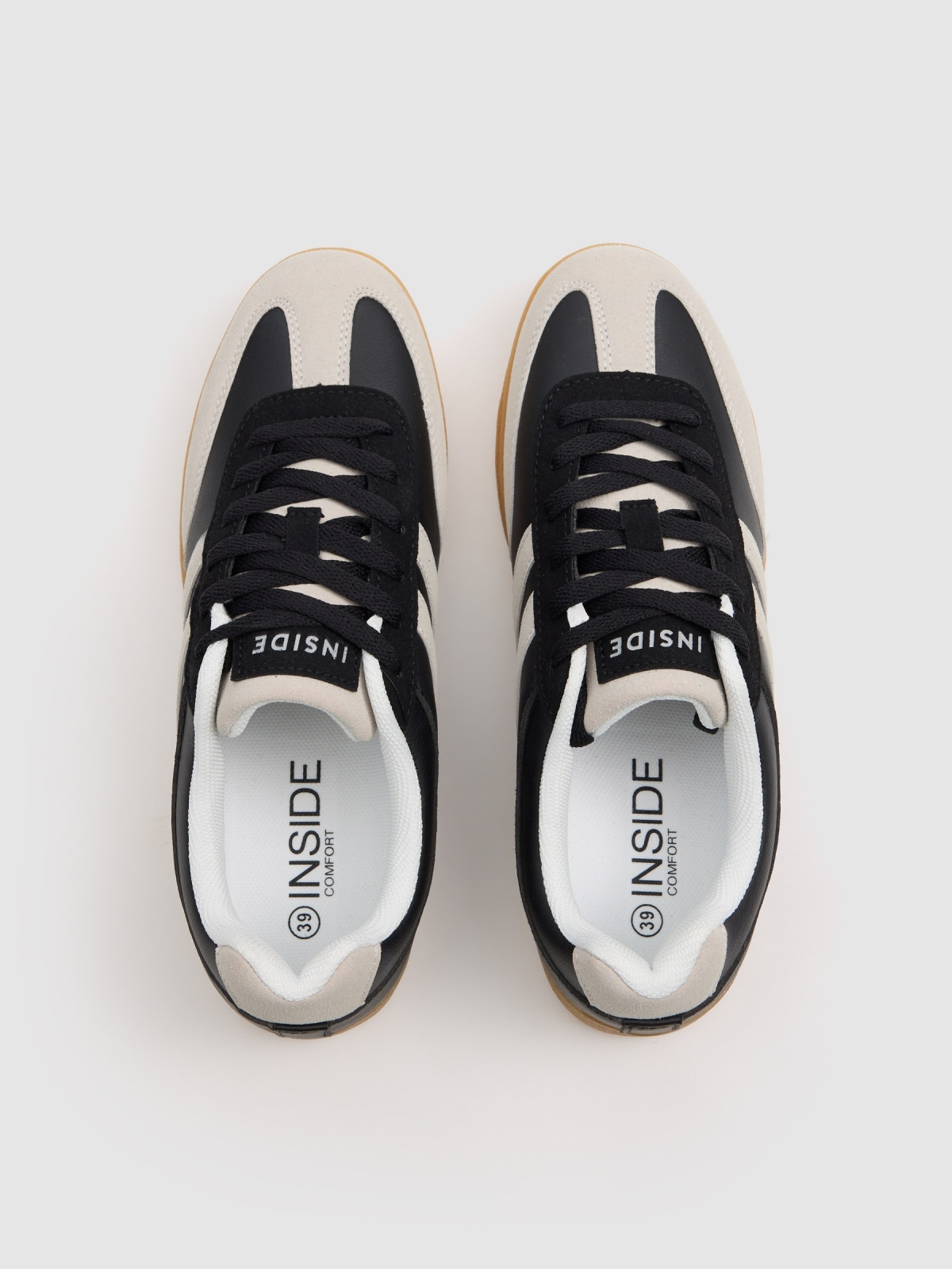 Retro combined faux leather sneaker black zenithal view