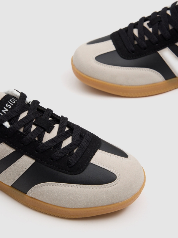 Retro combined faux leather sneaker black detail view