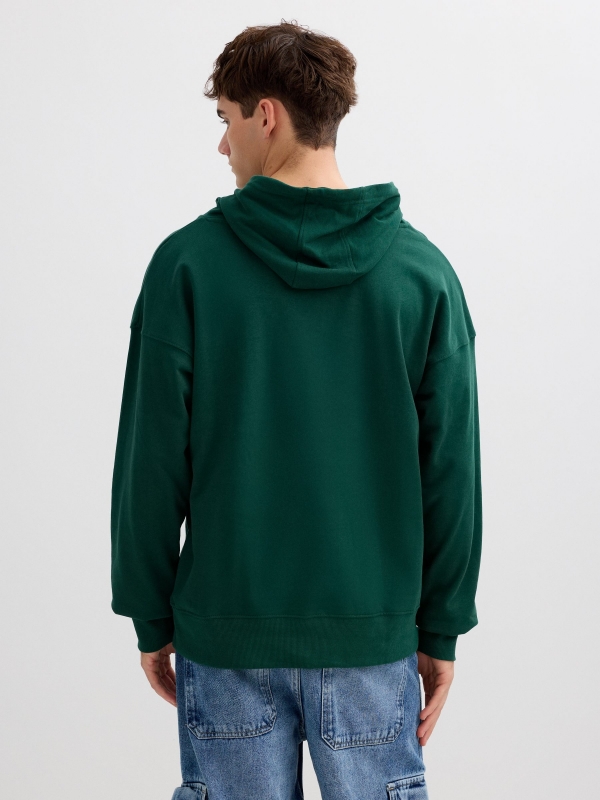 Green hoodie with bored club dark green middle back view