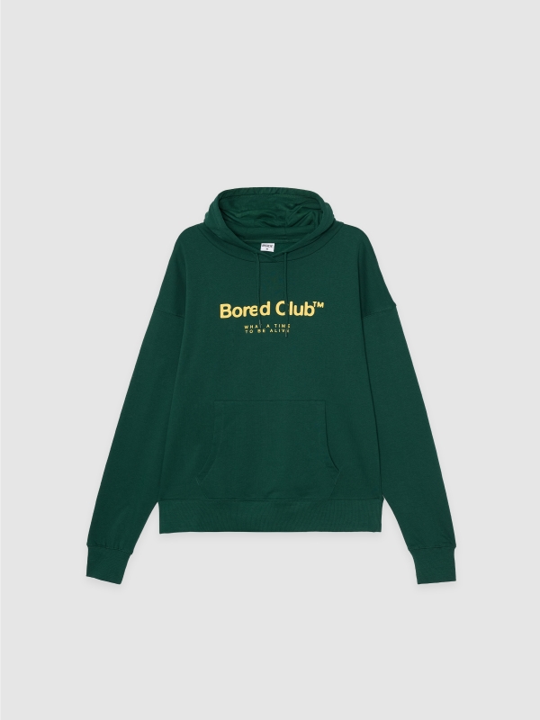  Green hoodie with bored club dark green front view