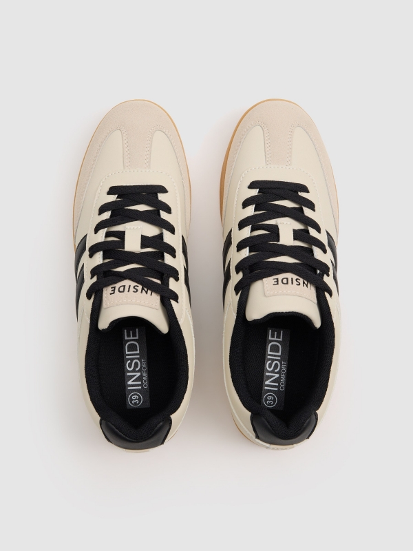 Zapatilla polipiel retro combinada crudo vista cenital