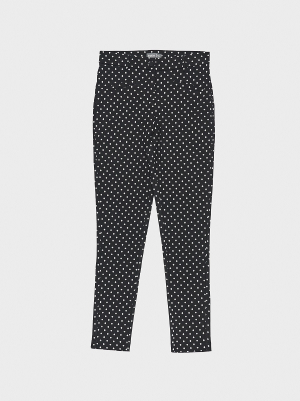 Stretch polka dot print trousers black