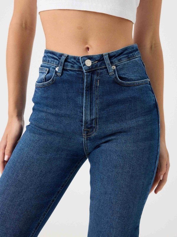 Basic slim fit mom jeans navy detail view Basic slim fit mom jeans navy detail view