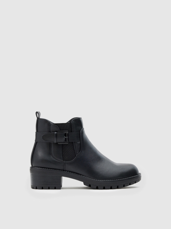 Ankle boots with buckle and elastics black