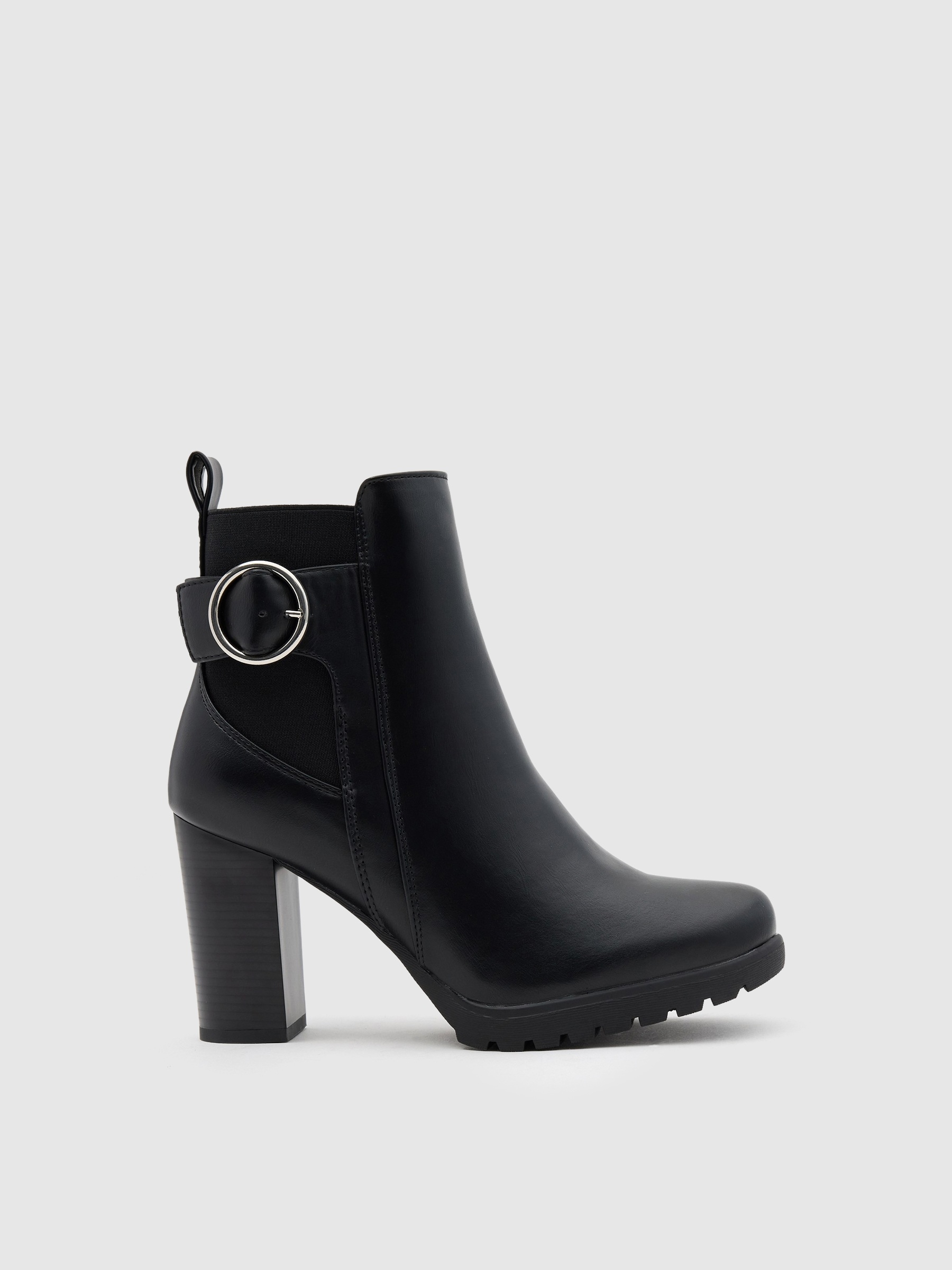 Rubber and buckle bootie black