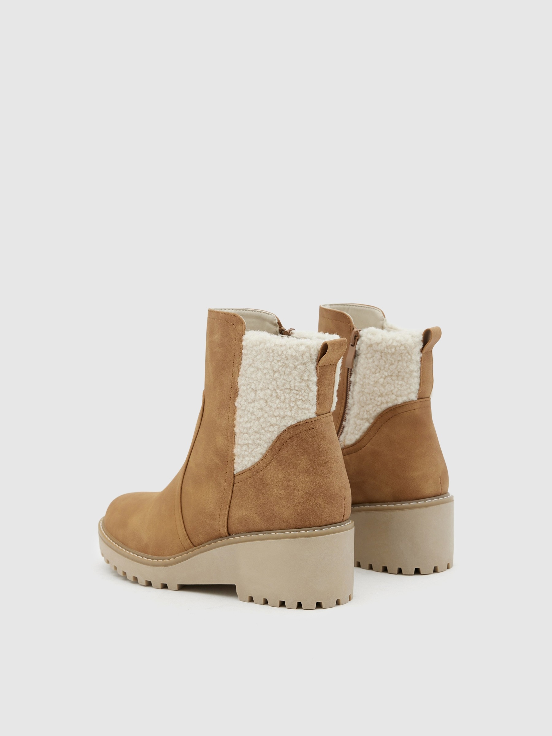 Wedge and sheepskin ankle boots brown
