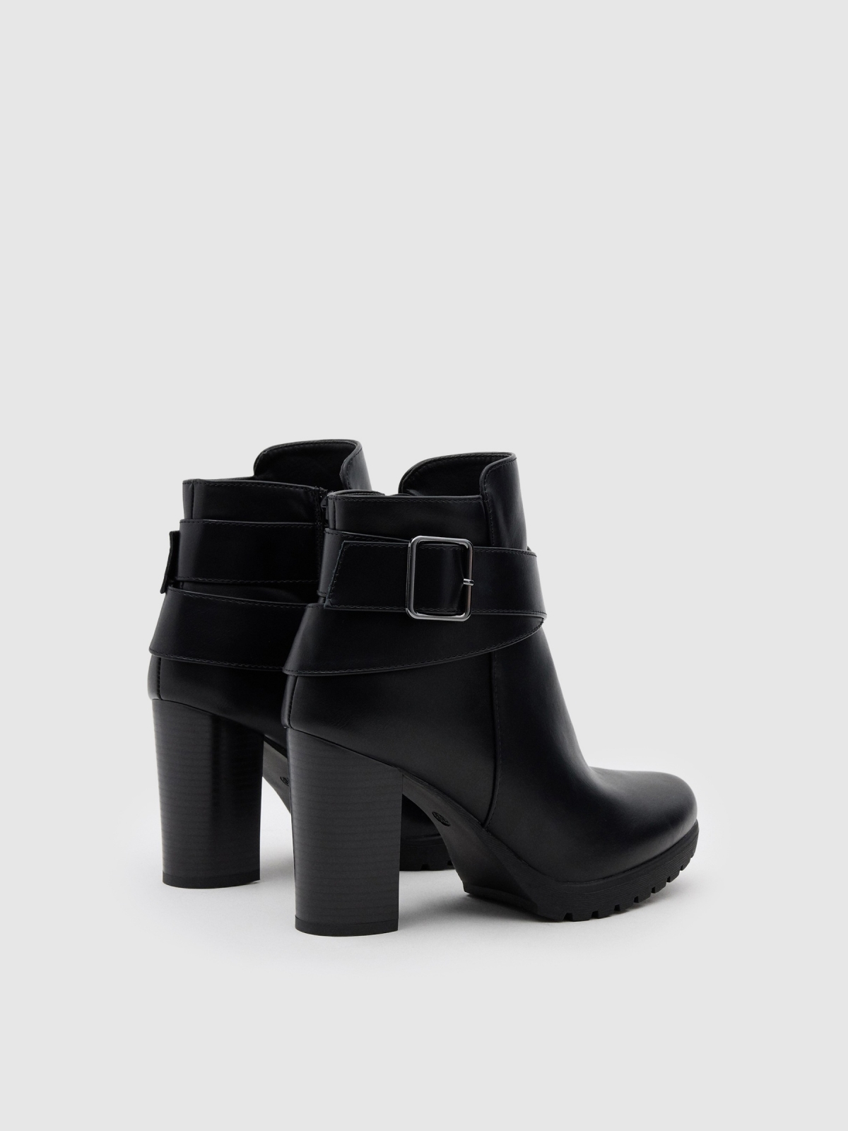 Ankle boots buckle cross straps black 45º back view