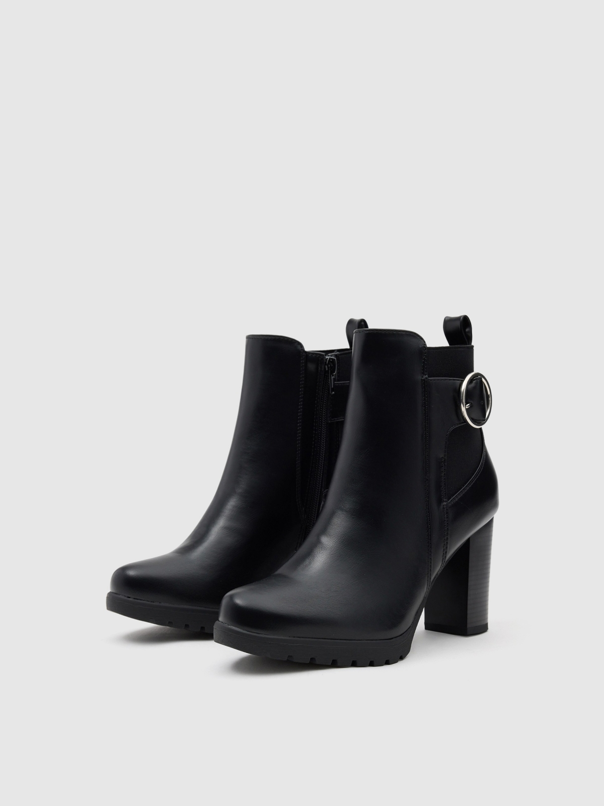 Rubber and buckle bootie black 45º front view Rubber and buckle bootie black 45º front view