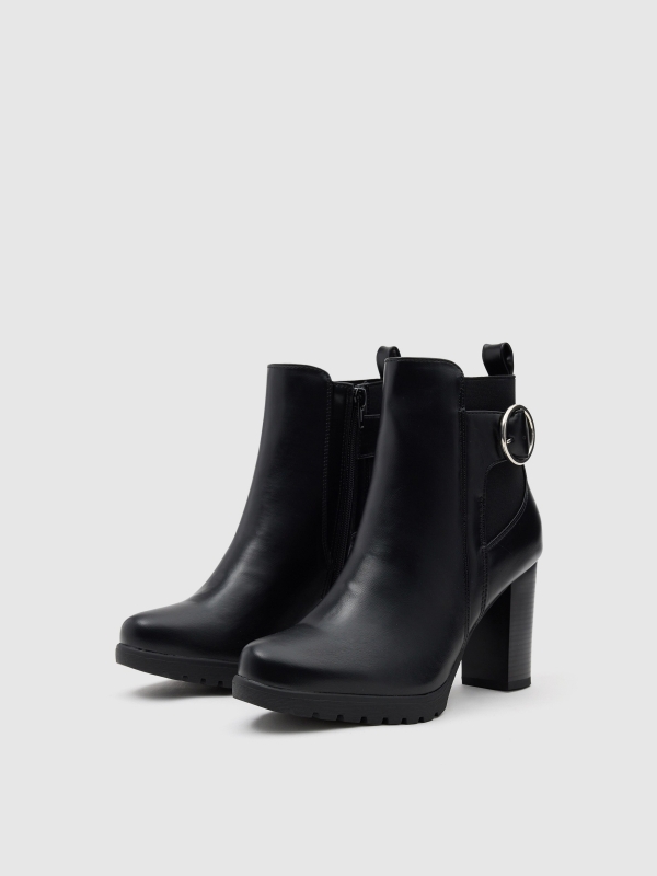 Rubber and buckle bootie black 45º front view Rubber and buckle bootie black 45º front view