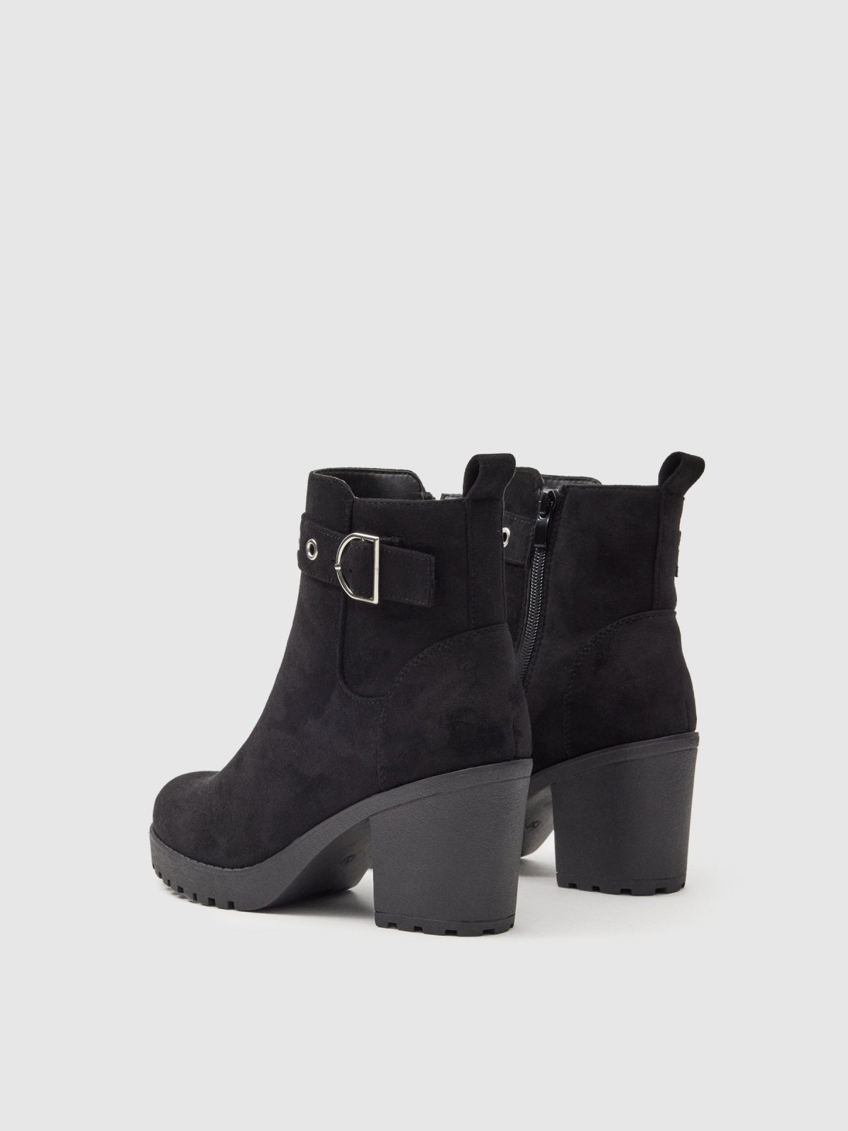 Ankle boot with buckle and wide heel black 45º back view