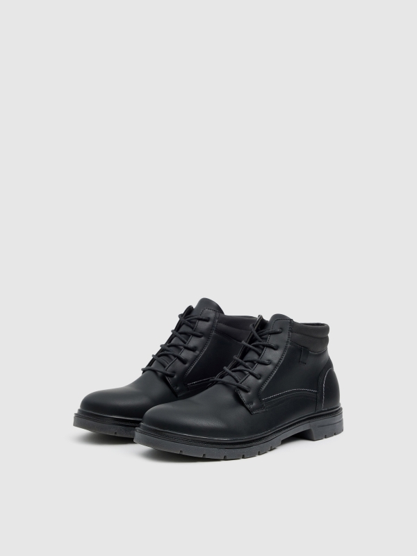 Black leather effect boots with stitching black 45º front view