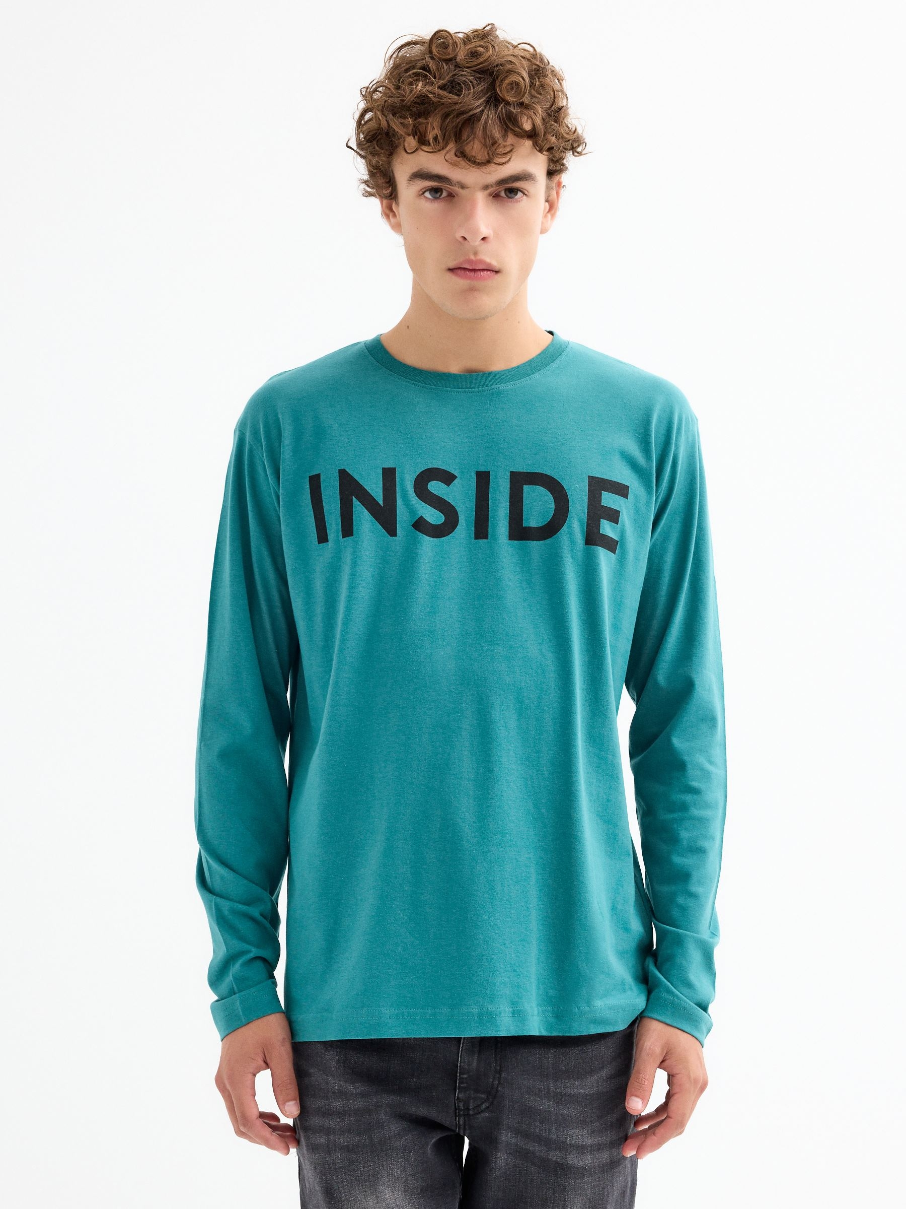 INSIDE Camiseta básica con logo, Verde, XL