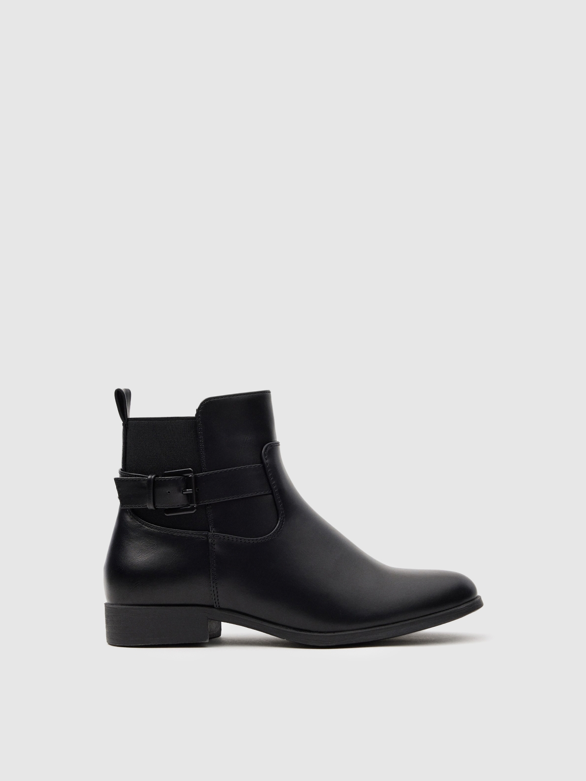 Elastic and buckle ankle boots black