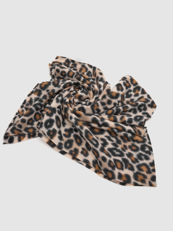 Bufanda manta leopardo beige vista enrollada