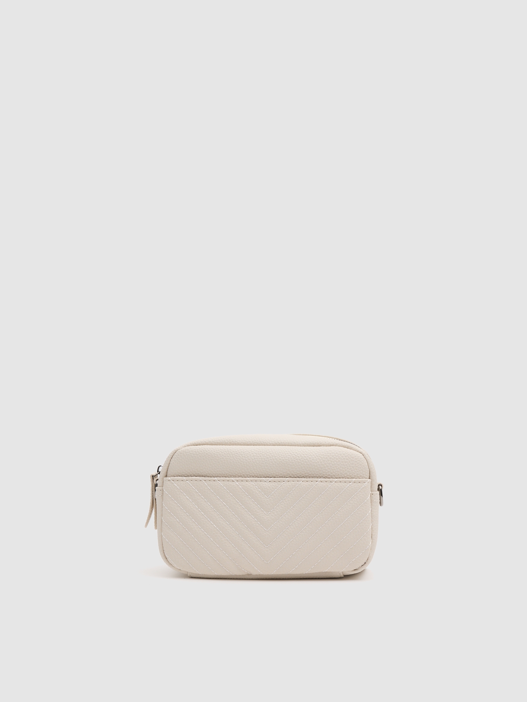 Crossbody bag with leather effect off white front view