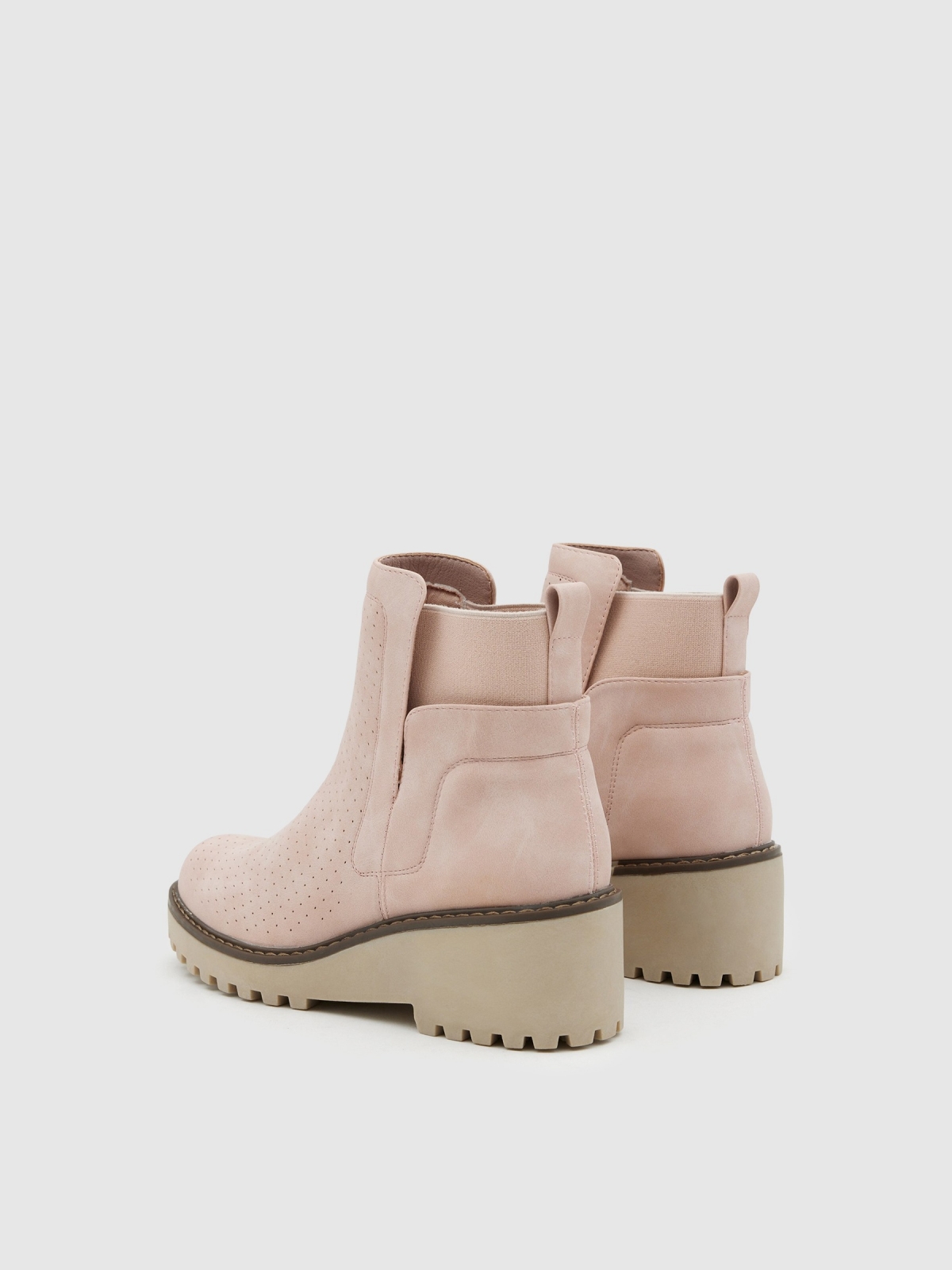 Botas de cunha com elásticos rosa vista traseira 45º