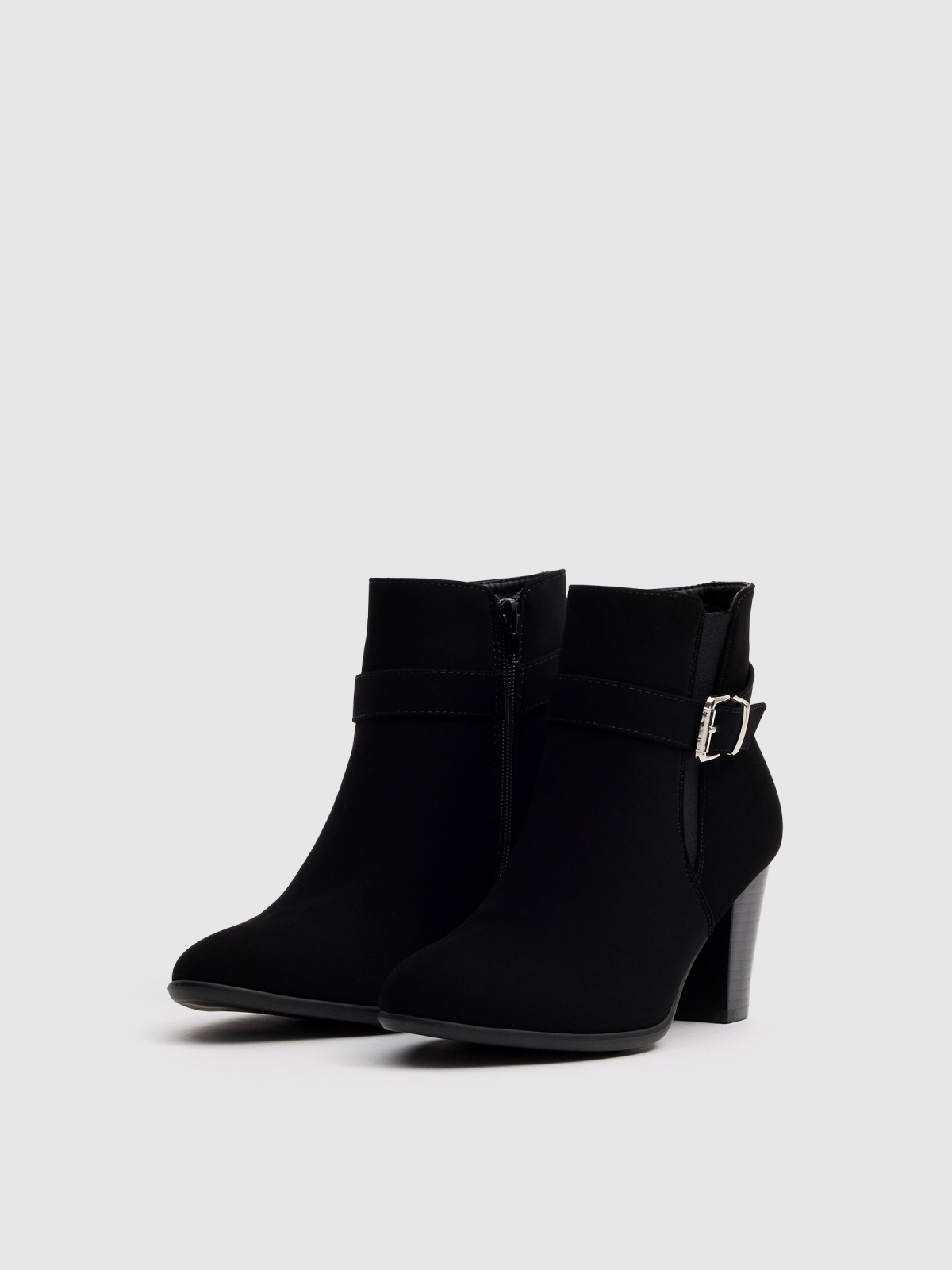 Black ankle boots with buckle heel black 45º front view