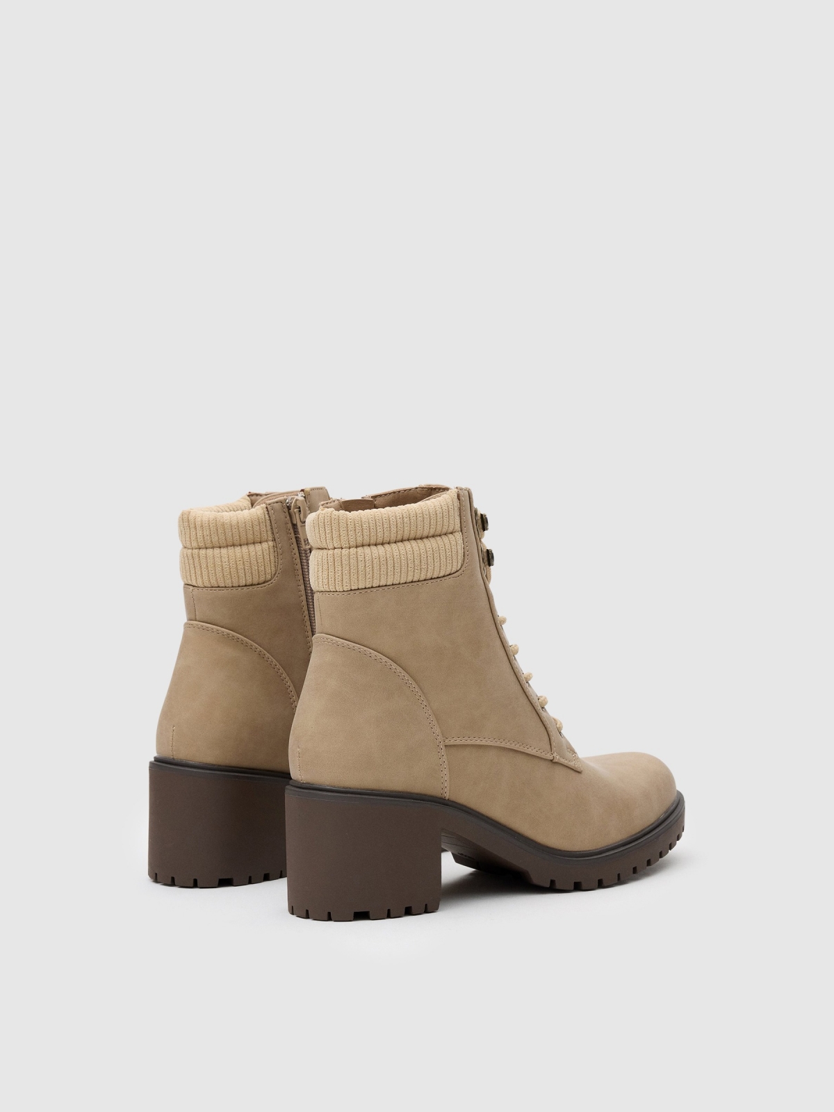 Ankle boots with leatherette collar beige 45º back view