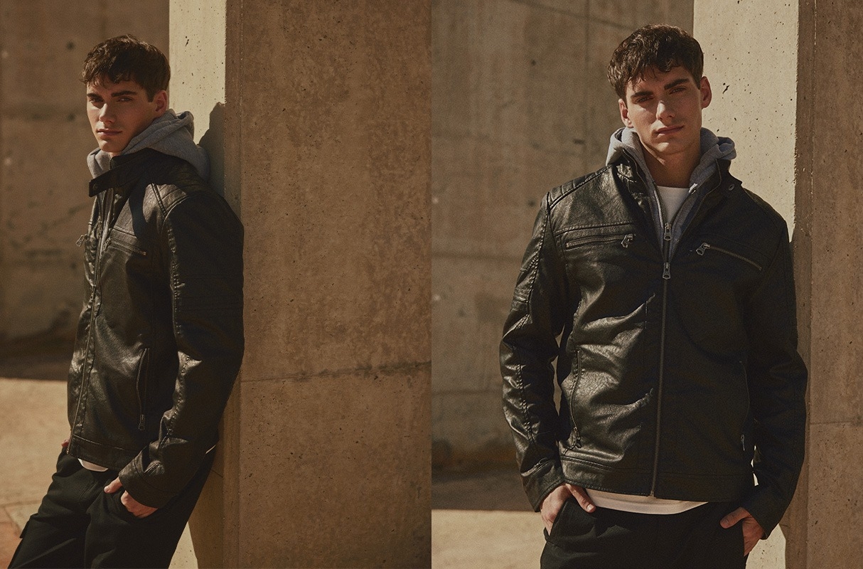 Biker faux leather jacket black middle front view