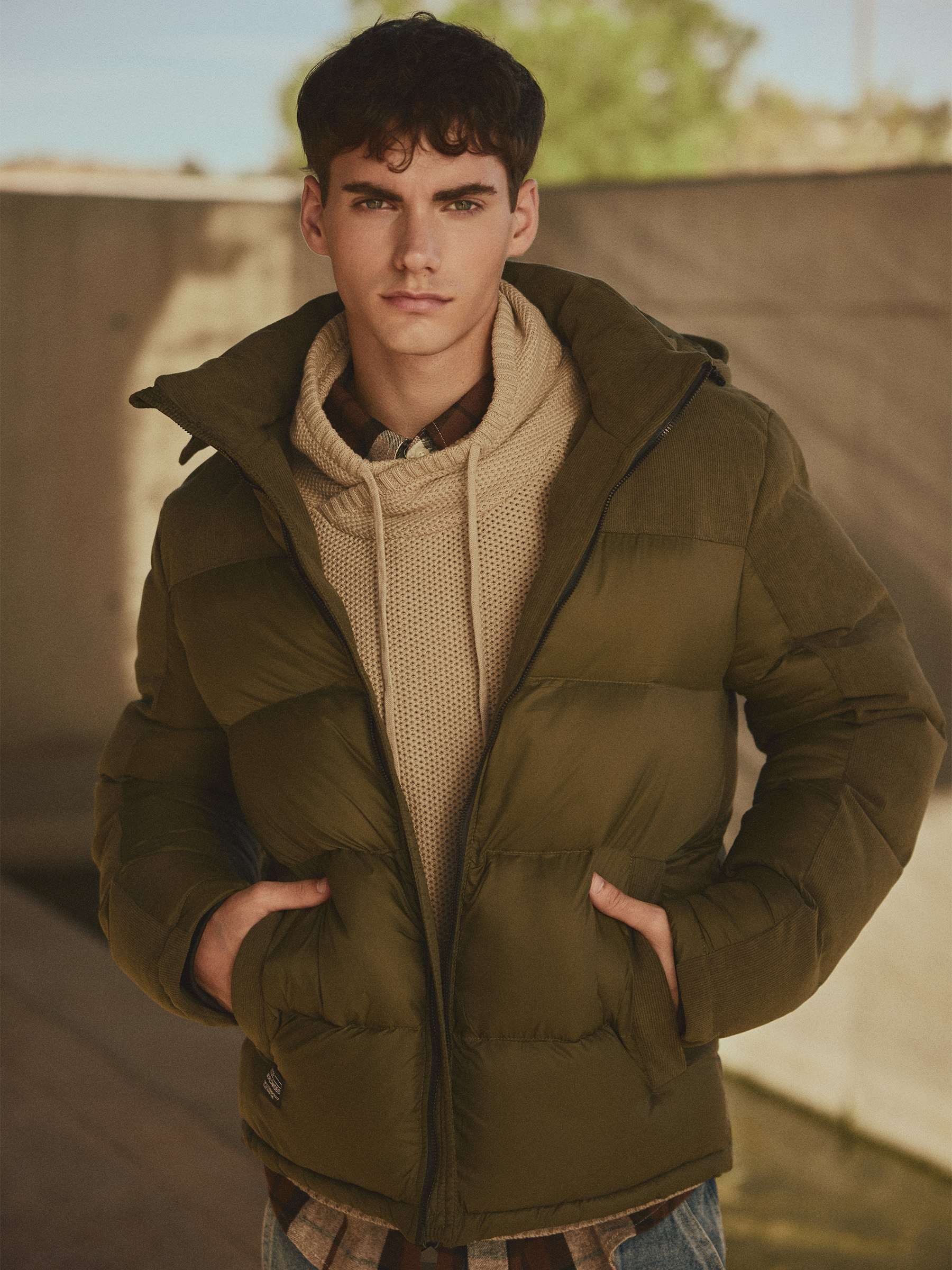Padded jacket green middle front view