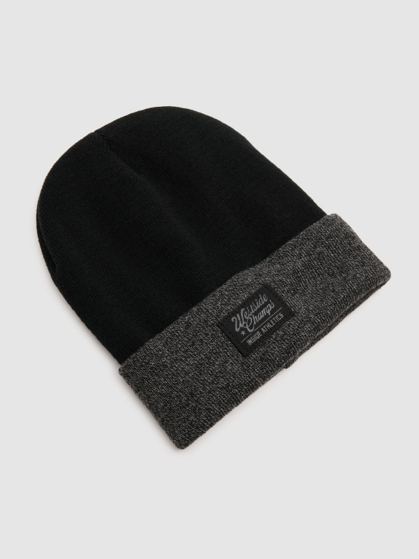 Basic black and gray turned-up hat grey 45º back view