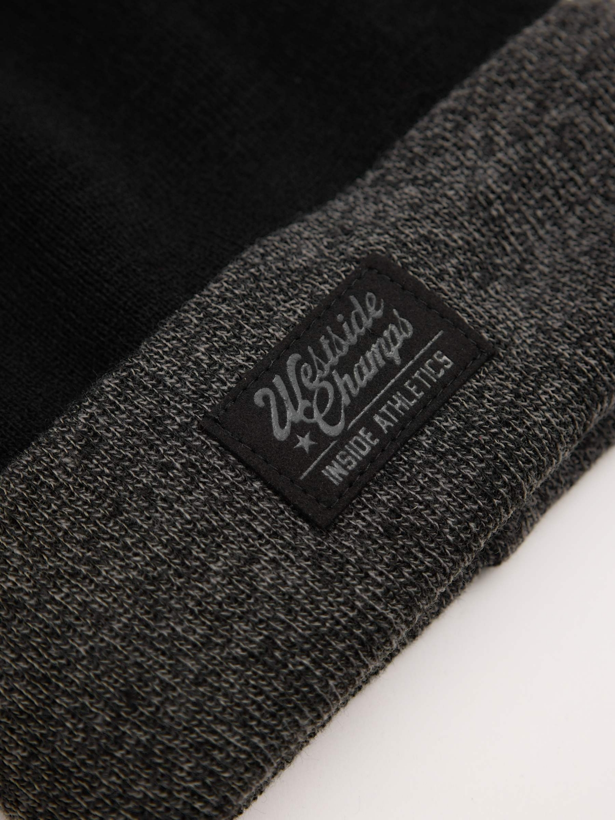 Basic black and gray turned-up hat grey front view