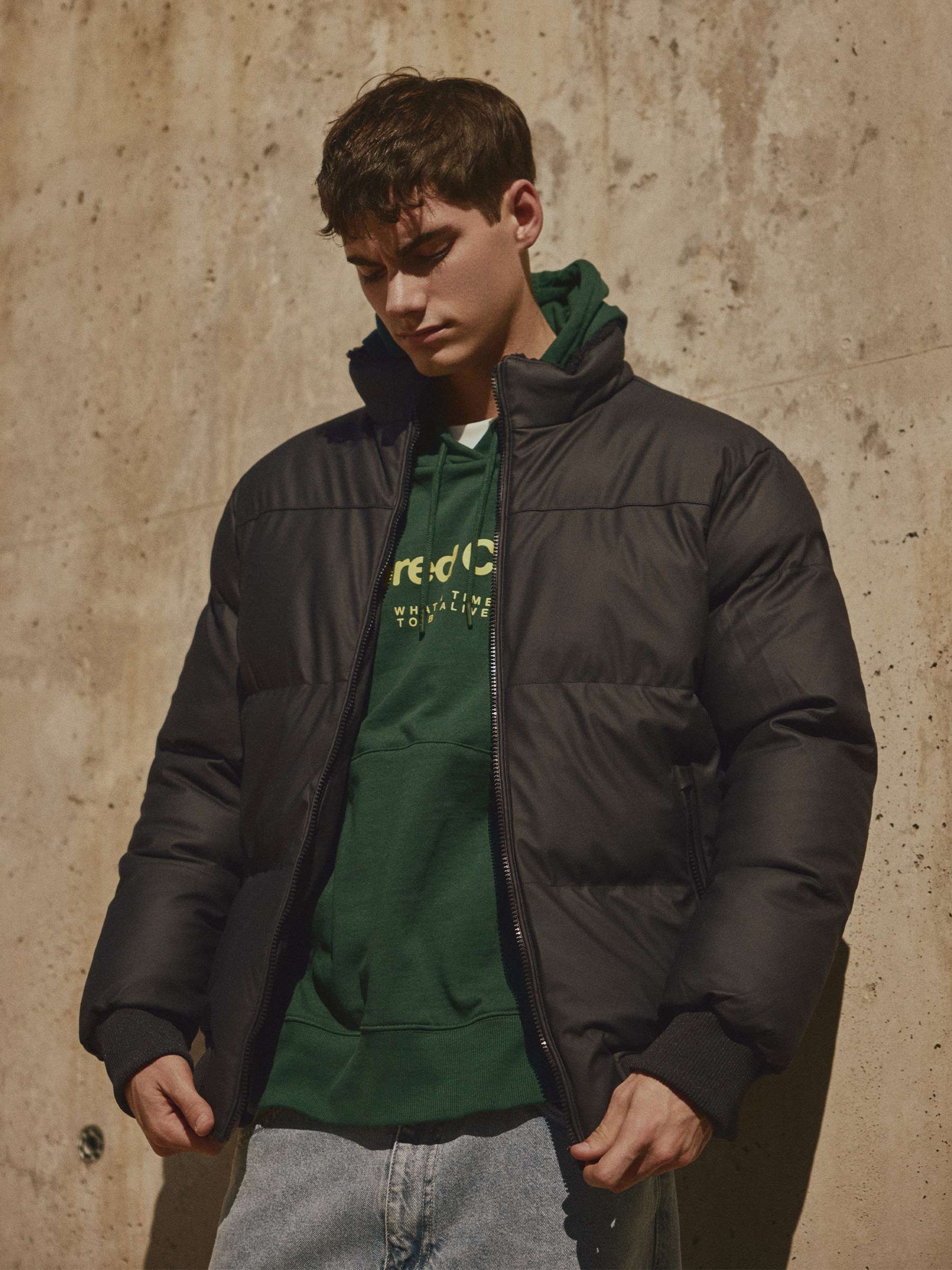 Nylon jacket with zipper black middle front view