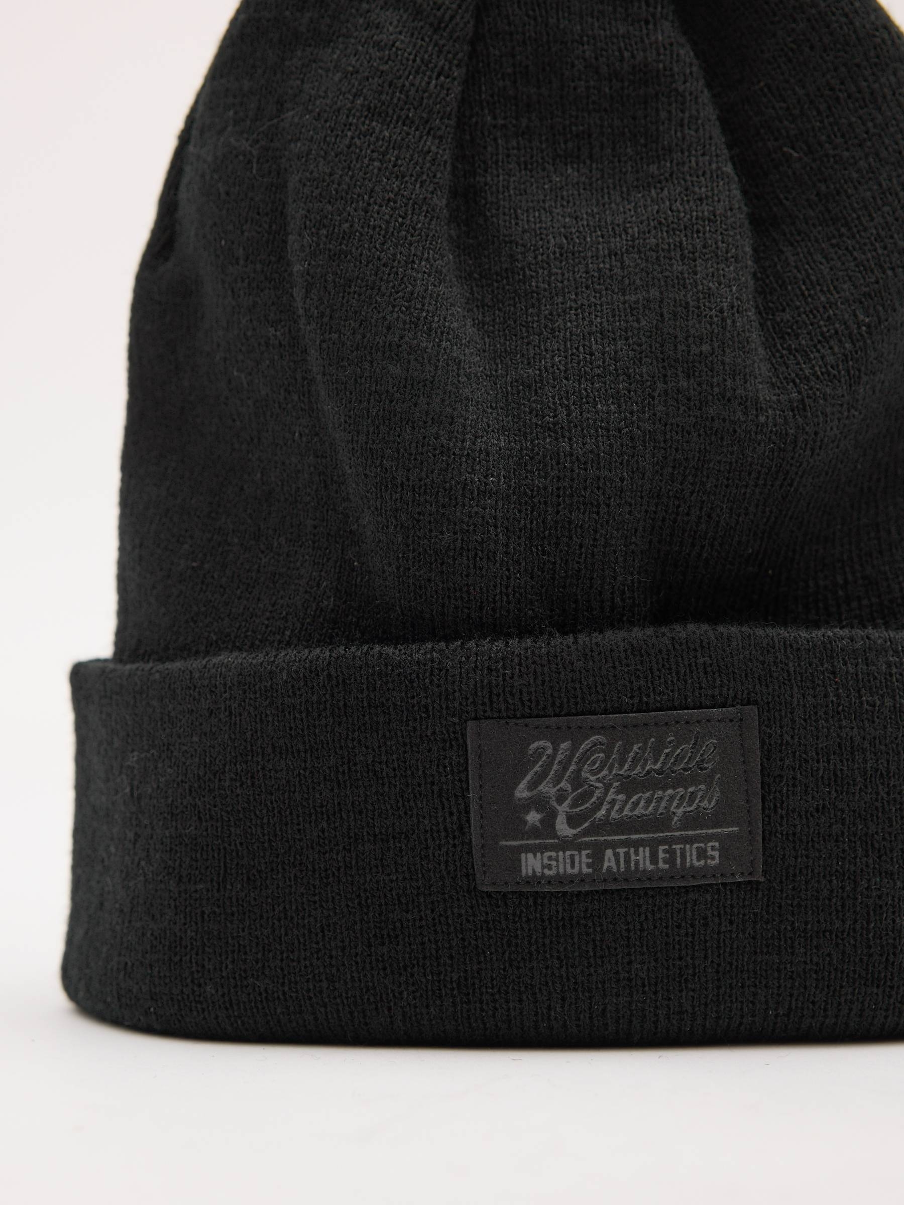 Basic black rolled-up beanie black 45º front view