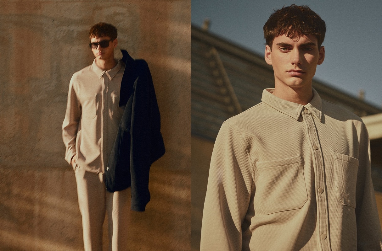 Long sleeve textured shirt raw middle front view