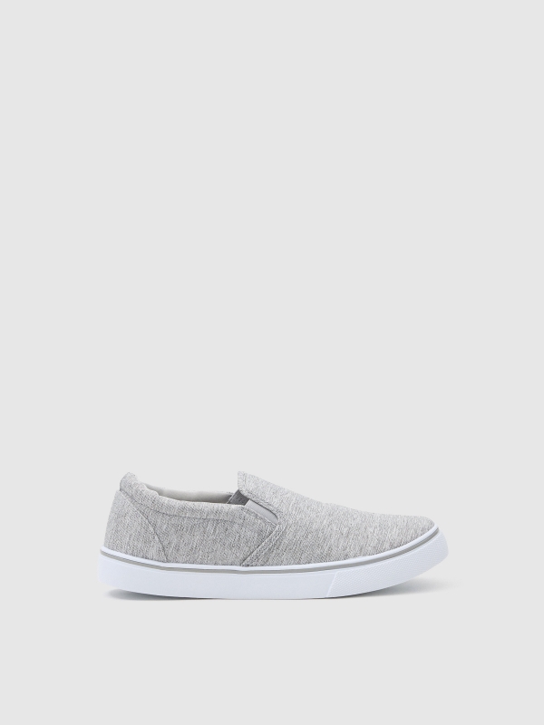 Gray canvas sneaker medium grey profile view
