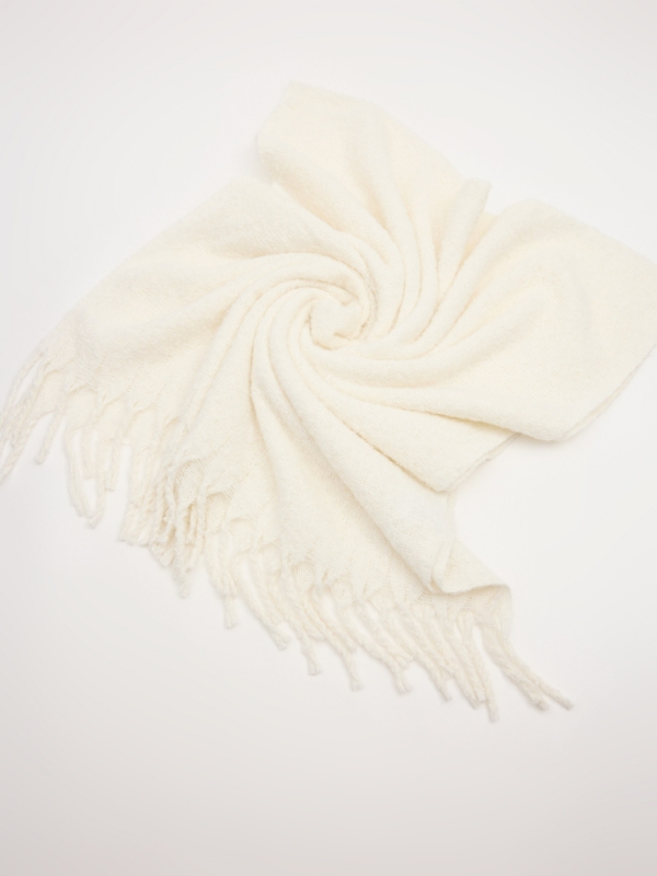 White fringed scarf beige rolled view