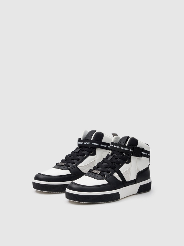 Boot style sneaker with ribbon white 45º front view