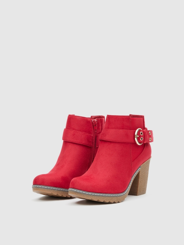Red ankle boots with buckle red 45º front view