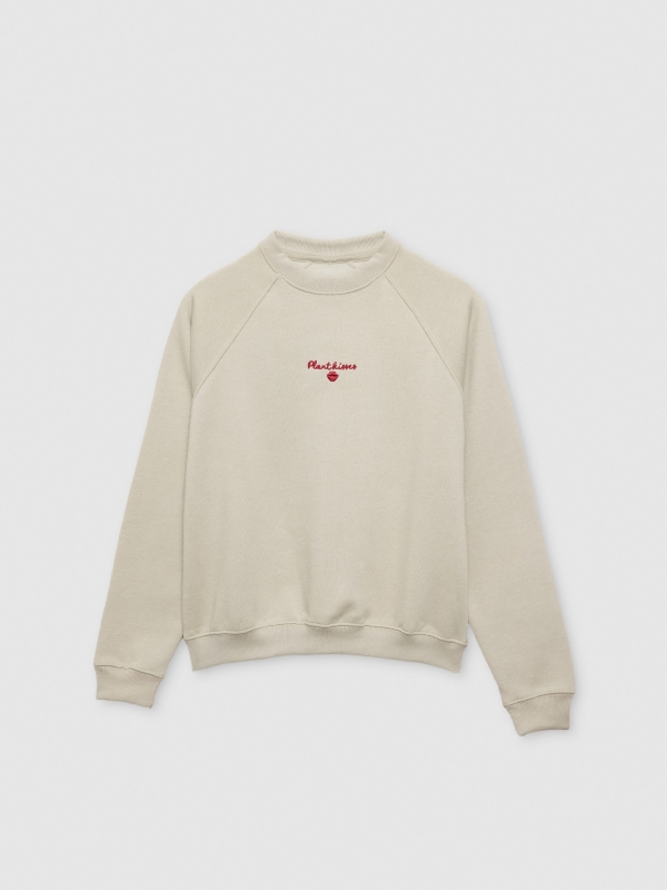  Embroidered fleece sweatshirt round neck raw front view