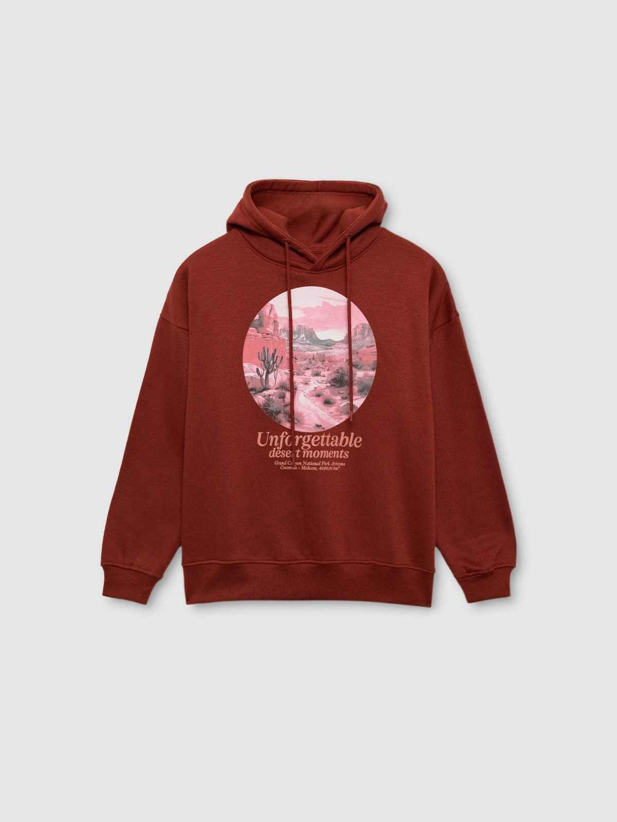 %Pto% Sudadera con capucha estampada oversize marrón vista frontal