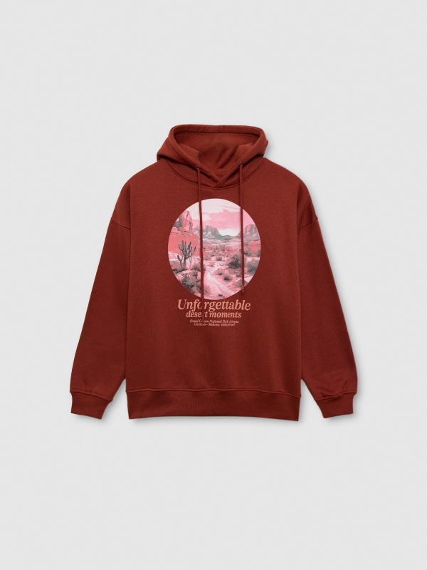  Oversized printed hoodie brown front view