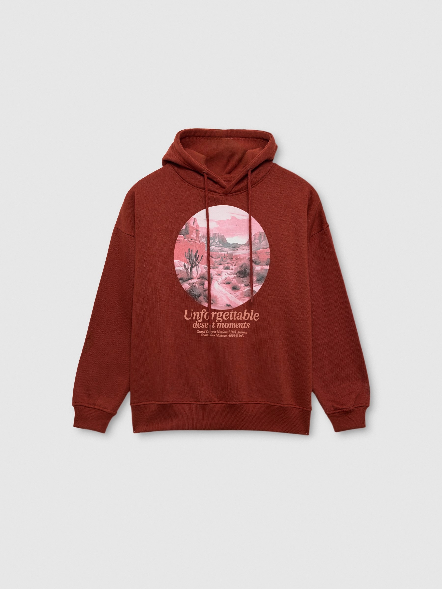  Moletom com capuz estampado oversized marrom vista frontal